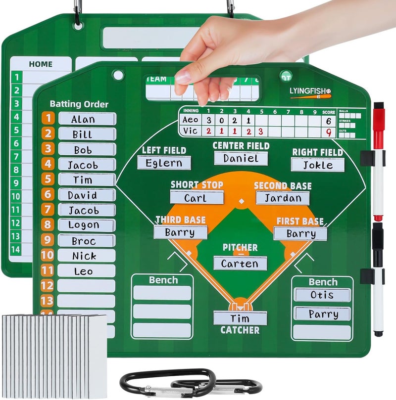 LYINGFISH Magnetic Baseball Lineup Board，Baseball Lineup Cards Baseball Lineup Board For Dugout Baseball Accessories 40 Sheets Lineup Cards Baseball Clipboard for Coaches Baseball Coaching Accessories - Image 1
